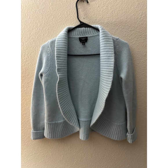 Talbots Sweaters - Talbots Petites 100% Pure Cashmere Open Front Shawl Collar Cardigan Blue P A1105